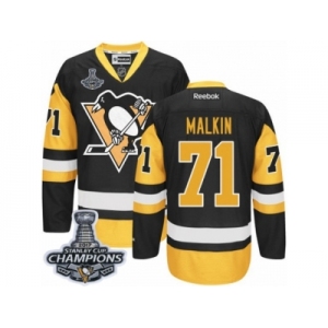 Men's Reebok Pittsburgh Penguins #71 Evgeni Malkin Premier Black Gold Third 2017 Stanley Cup Champions NHL Jersey