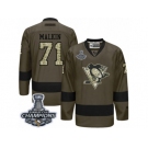 Men's Reebok Pittsburgh Penguins #71 Evgeni Malkin Premier Green Salute to Service 2017 Stanley Cup Champions NHL Jersey