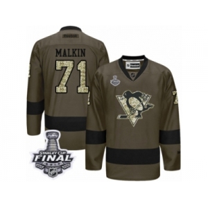 Men's Reebok Pittsburgh Penguins #71 Evgeni Malkin Premier Green Salute to Service 2017 Stanley Cup Final NHL Jersey