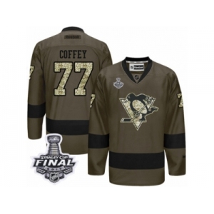 Men's Reebok Pittsburgh Penguins #77 Paul Coffey Premier Green Salute to Service 2017 Stanley Cup Final NHL Jersey
