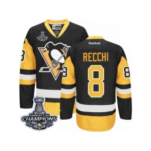 Men's Reebok Pittsburgh Penguins #8 Mark Recchi Premier Black Gold Third 2017 Stanley Cup Champions NHL Jersey