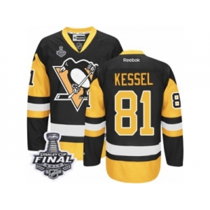 Men's Reebok Pittsburgh Penguins #81 Phil Kessel Authentic Black Gold Third 2017 Stanley Cup Final NHL Jersey