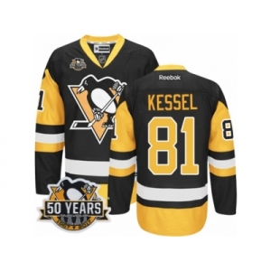 Men's Reebok Pittsburgh Penguins #81 Phil Kessel Authentic Black Gold Third 50th Anniversary Patch NHL Jersey