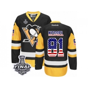 Men's Reebok Pittsburgh Penguins #81 Phil Kessel Authentic Black Gold USA Flag Fashion 2017 Stanley Cup Final NHL Jersey