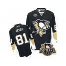 Men's Reebok Pittsburgh Penguins #81 Phil Kessel Authentic Black Home 50th Anniversary Patch NHL Jersey