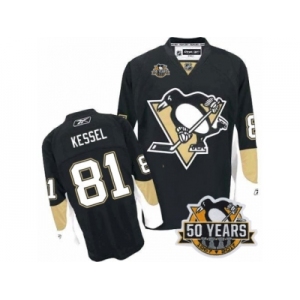 Men's Reebok Pittsburgh Penguins #81 Phil Kessel Authentic Black Home 50th Anniversary Patch NHL Jersey