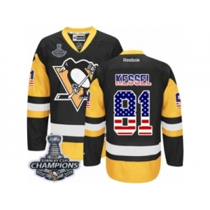 Men's Reebok Pittsburgh Penguins #81 Phil Kessel Premier Black Gold USA Flag Fashion 2017 Stanley Cup Champions NHL Jersey