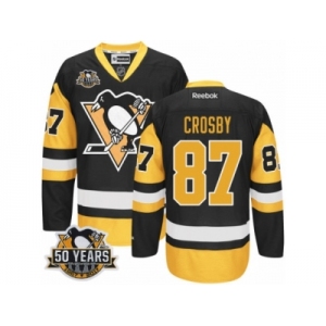 Men's Reebok Pittsburgh Penguins #87 Sidney Crosby Authentic Black Gold Third 50th Anniversary Patch NHL Jersey