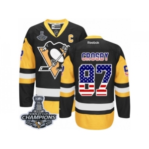 Men's Reebok Pittsburgh Penguins #87 Sidney Crosby Authentic Black Gold USA Flag Fashion 2017 Stanley Cup Champions NHL Jersey