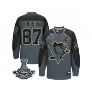 Men's Reebok Pittsburgh Penguins #87 Sidney Crosby Authentic Charcoal Cross Check Fashion 2017 Stanley Cup Champions NHL Jersey