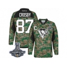 Men's Reebok Pittsburgh Penguins #87 Sidney Crosby Premier Camo Veterans Day Practice 2017 Stanley Cup Champions NHL Jersey