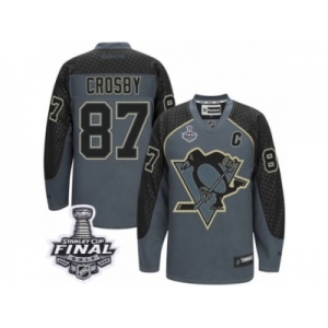 Men's Reebok Pittsburgh Penguins #87 Sidney Crosby Premier Charcoal Cross Check Fashion 2017 Stanley Cup Final NHL Jersey