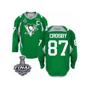 Men's Reebok Pittsburgh Penguins #87 Sidney Crosby Premier Green Practice 2017 Stanley Cup Final NHL Jersey