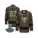 Men's Reebok Pittsburgh Penguins #87 Sidney Crosby Premier Green Salute to Service 2017 Stanley Cup Champions NHL Jersey