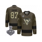 Men's Reebok Pittsburgh Penguins #87 Sidney Crosby Premier Green Salute to Service 2017 Stanley Cup Final NHL Jersey