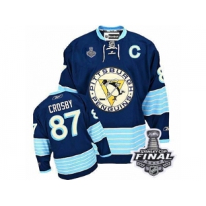 Men's Reebok Pittsburgh Penguins #87 Sidney Crosby Premier Navy Blue Third Vintage 2017 Stanley Cup Final NHL Jersey