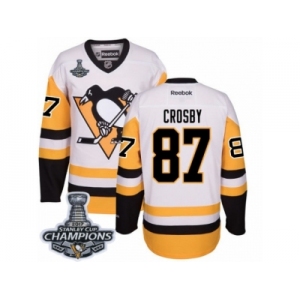 Men's Reebok Pittsburgh Penguins #87 Sidney Crosby Premier White Away 2017 Stanley Cup Champions NHL Jersey