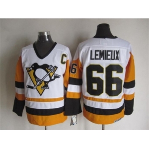 NHL Pittsburgh Penguins #66 Mario Lemieux Throwback white-yellow jerseys