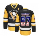 Reebok Pittsburgh Penguins #87 Sidney Crosby Authentic Black Gold USA Flag Fashion NHL Jersey