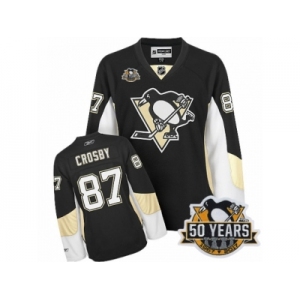 Women's Reebok Pittsburgh Penguins #87 Sidney Crosby Authentic Black Home 50th Anniversary Patch NHL Jersey