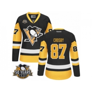 Women's Reebok Pittsburgh Penguins #87 Sidney Crosby Authentic BlackGold Third 50th Anniversary Patch NHL Jersey