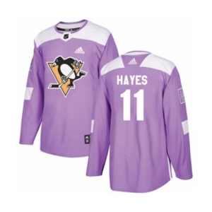 Youth Adidas Pittsburgh Penguins #11 Jimmy Hayes Authentic Purple Fights Cancer Practice NHL Jersey