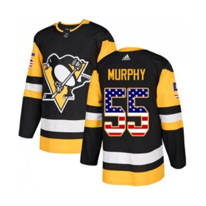Youth Adidas Pittsburgh Penguins #55 Larry Murphy Authentic Black USA Flag Fashion NHL Jersey