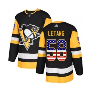 Youth Adidas Pittsburgh Penguins #58 Kris Letang Authentic Black USA Flag Fashion NHL Jersey