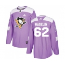 Youth Adidas Pittsburgh Penguins #62 Carl Hagelin Authentic Purple Fights Cancer Practice NHL Jersey