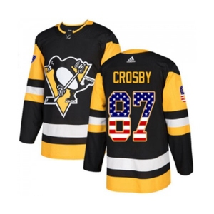 Youth Adidas Pittsburgh Penguins #87 Sidney Crosby Authentic Black USA Flag Fashion NHL Jersey