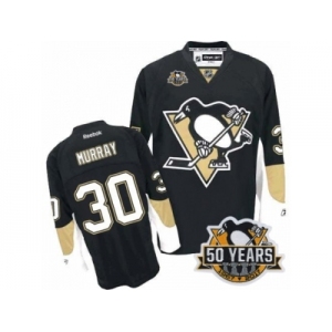 Youth Reebok Pittsburgh Penguins #30 Matt Murray Authentic Black Home 50th Anniversary Patch NHL Jersey