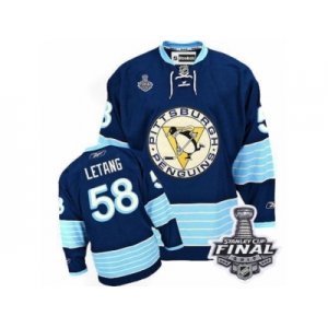 Youth Reebok Pittsburgh Penguins #58 Kris Letang Authentic Navy Blue Third Vintage 2017 Stanley Cup Final NHL Jersey