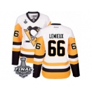 Youth Reebok Pittsburgh Penguins #66 Mario Lemieux Authentic White Away 2017 Stanley Cup Final NHL Jersey