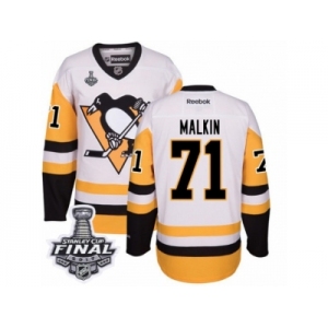 Youth Reebok Pittsburgh Penguins #71 Evgeni Malkin Authentic White Away 2017 Stanley Cup Final NHL Jersey