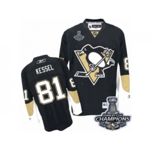 Youth Reebok Pittsburgh Penguins #81 Phil Kessel Authentic Black Home 2017 Stanley Cup Champions NHL Jersey