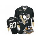 Youth Reebok Pittsburgh Penguins #87 Sidney Crosby Authentic Black Home 50th Anniversary Patch NHL Jersey