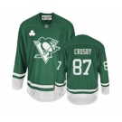Youth Reebok Pittsburgh Penguins #87 Sidney Crosby Authentic Green St Patty's Day NHL Jersey