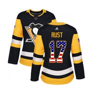Women Adidas Pittsburgh Penguins #17 Bryan Rust Authentic Black USA Flag Fashion NHL Jersey