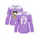 Women Adidas Pittsburgh Penguins #17 Bryan Rust Purple Authentic Fights Cancer Stitched NHL Jersey