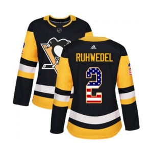 Women Adidas Pittsburgh Penguins #2 Chad Ruhwedel Authentic Black USA Flag Fashion NHL Jersey