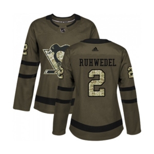 Women Adidas Pittsburgh Penguins #2 Chad Ruhwedel Authentic Green Salute to Service NHL Jersey