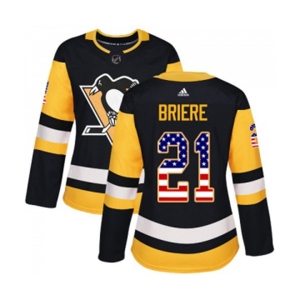 Women Adidas Pittsburgh Penguins #21 Michel Briere Authentic Black USA Flag Fashion NHL Jersey