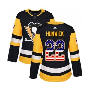 Women Adidas Pittsburgh Penguins #22 Matt Hunwick Authentic Black USA Flag Fashion NHL Jersey