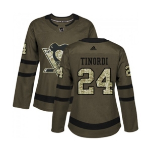 Women Adidas Pittsburgh Penguins #24 Jarred Tinordi Authentic Green Salute to Service NHL Jersey