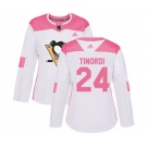 Women Adidas Pittsburgh Penguins #24 Jarred Tinordi Authentic White Pink Fashion NHL Jersey