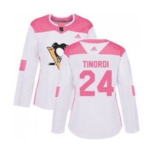 Women Adidas Pittsburgh Penguins #24 Jarred Tinordi Authentic White Pink Fashion NHL Jersey