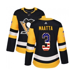 Women Adidas Pittsburgh Penguins #3 Olli Maatta Authentic Black USA Flag Fashion NHL Jersey