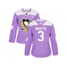 Women Adidas Pittsburgh Penguins #3 Olli Maatta Purple Authentic Fights Cancer Stitched NHL Jersey