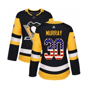 Women Adidas Pittsburgh Penguins #30 Matt Murray Authentic Black USA Flag Fashion NHL Jersey