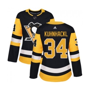 Women Adidas Pittsburgh Penguins #34 Tom Kuhnhackl Authentic Black Home NHL Jersey